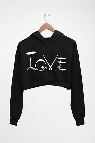 Love Drum Crop HOODIE FOR WOMEN-Black-Ektarfa.online