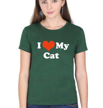 Load image into Gallery viewer, I Love My Cat T-Shirt for Women-Dark Green-Ektarfa.online
