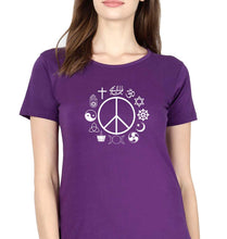 Load image into Gallery viewer, Peace Religious Symbols T-Shirt for Women-Purple-Ektarfa.online
