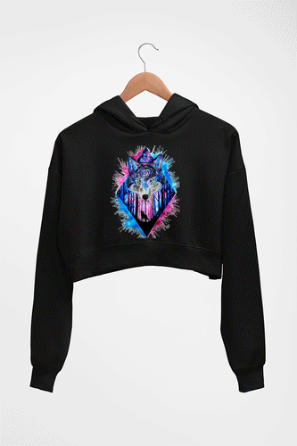 Wolf Crop HOODIE FOR WOMEN-Black-Ektarfa.online