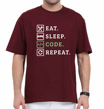 Load image into Gallery viewer, Eat Sleep Code Repeat Oversized T-Shirt for Men-Maroon-Ektarfa.online
