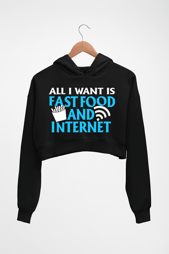 Fast Food and Internet Funny Crop HOODIE FOR WOMEN-Black-Ektarfa.online