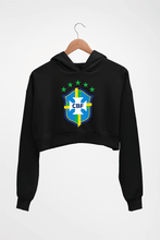 Load image into Gallery viewer, Brazil Football Crop HOODIE FOR WOMEN-Black-Ektarfa.online
