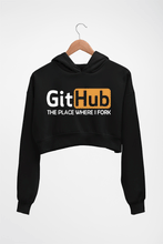 Load image into Gallery viewer, GitHub Crop HOODIE FOR WOMEN-Black-Ektarfa.online
