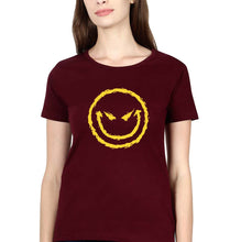 Load image into Gallery viewer, Evil Smile Emoji T-Shirt for Women-Maroon-Ektarfa.online
