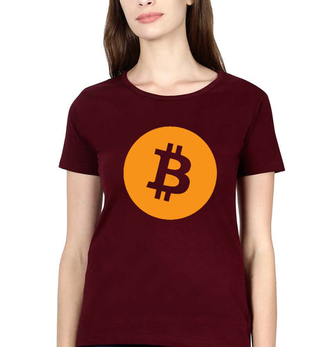 Cryptocurrency Bitcoin T-Shirt for Women-Maroon-Ektarfa.online
