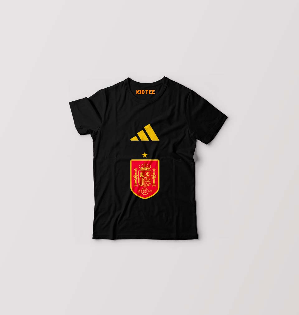 Spain Football Kids T-Shirt for Boy/Girl-Black-Ektarfa.online