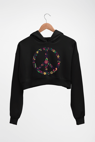 Floral Peace Crop HOODIE FOR WOMEN-Black-Ektarfa.online