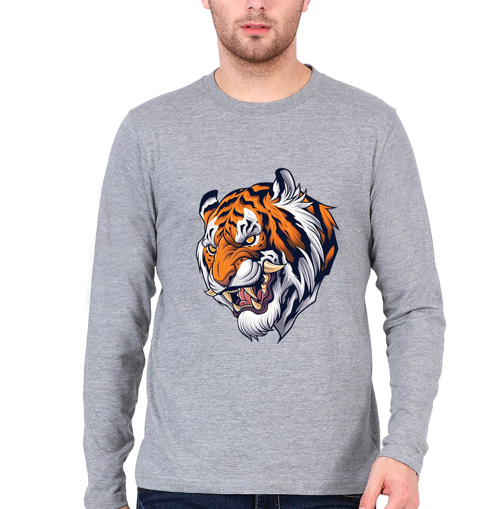 Tiger Full Sleeves T-Shirt for Men-Grey Melange-Ektarfa.online