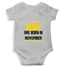 Load image into Gallery viewer, Kings Are Born In November Kids Romper For Baby Boy/Girl-0-5 Months(18 Inches)-Grey-Ektarfa.online
