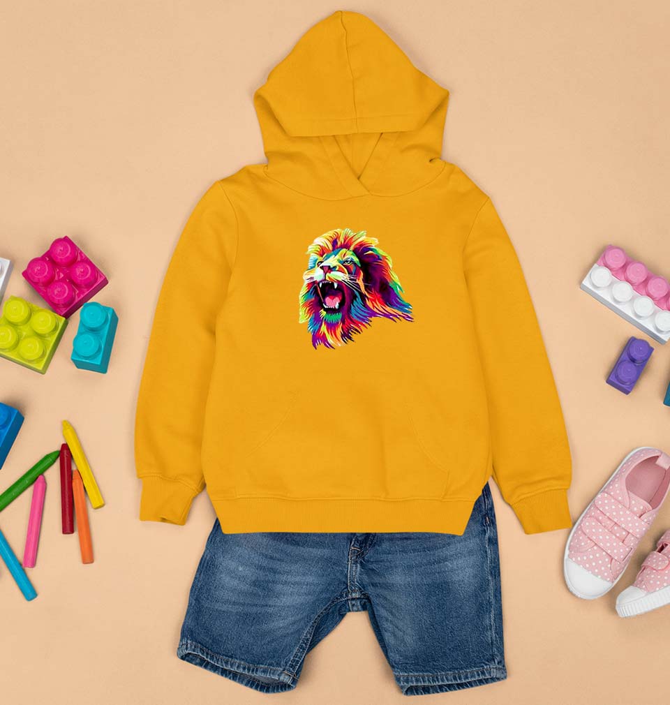 Lion Kids Hoodie for Boy/Girl-Mustard Yellow-Ektarfa.online