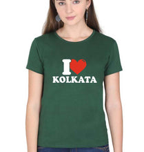 Load image into Gallery viewer, I Love Kolkata T-Shirt for Women-Dark Green-Ektarfa.online
