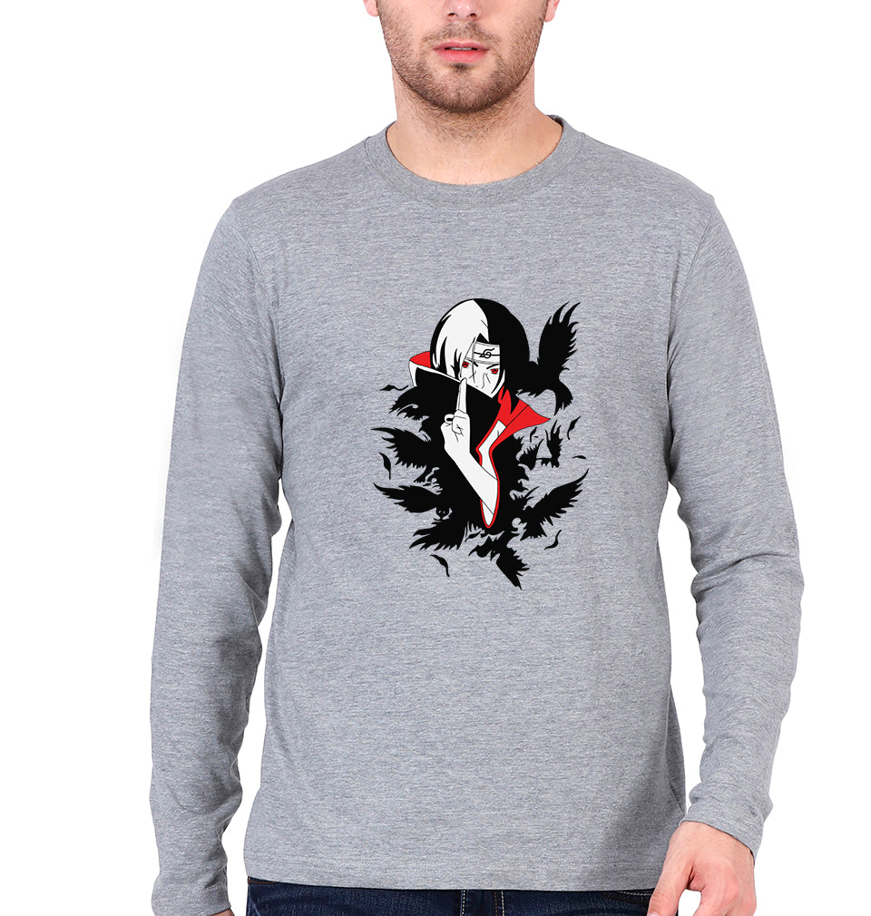 Itachi Uchiha Full Sleeves T-Shirt for Men-Grey Melange-Ektarfa.online
