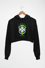 Load image into Gallery viewer, Brazil Football Crop HOODIE FOR WOMEN-Black-Ektarfa.online
