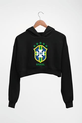 Brazil Football Crop HOODIE FOR WOMEN-Black-Ektarfa.online