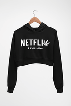 Load image into Gallery viewer, Netflix Weed &amp; Chill Crop HOODIE FOR WOMEN-Black-Ektarfa.online
