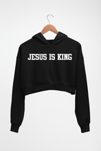 Load image into Gallery viewer, Jesus is King Crop HOODIE FOR WOMEN-Black-Ektarfa.online
