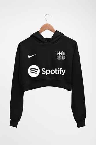 Barcelona 2022-23 Crop HOODIE FOR WOMEN-Black-Ektarfa.online