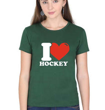Load image into Gallery viewer, I Love Hockey T-Shirt for Women-Dark Green-Ektarfa.online

