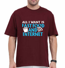 Load image into Gallery viewer, Fast Food and Internet Oversized T-Shirt for Men-Maroon-Ektarfa.online
