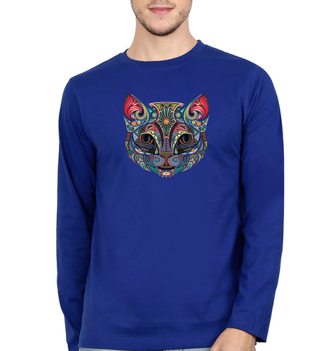 Psychedelic Cat Full Sleeves T-Shirt for Men-Royal Blue-Ektarfa.online