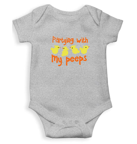 Partying With My Peeps Kids Romper For Baby Boy/Girl-0-5 Months(18 Inches)-Grey-Ektarfa.online