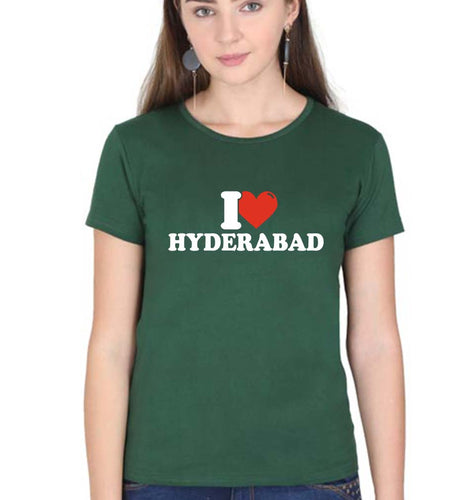 I Love Hyderabad T-Shirt for Women-Dark Green-Ektarfa.online