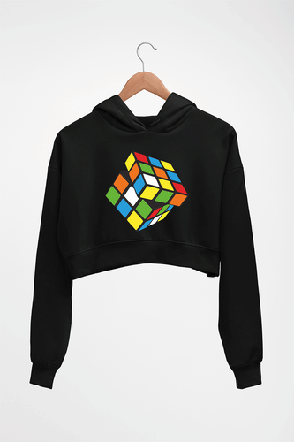 Rubik's Cube Crop HOODIE FOR WOMEN-Black-Ektarfa.online