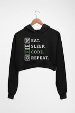 Load image into Gallery viewer, Eat Sleep Code Repeat Crop HOODIE FOR WOMEN-Black-Ektarfa.online
