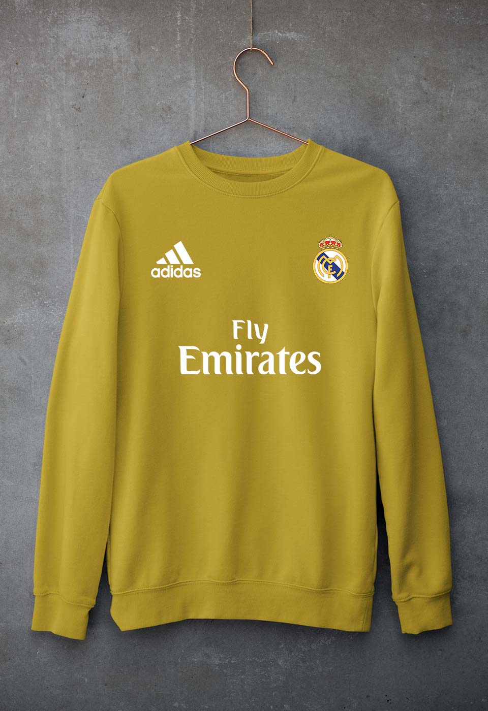 Real Madrid Unisex Sweatshirt for Men/Women-S(40 Inches)-Mustard Yellow-Ektarfa.online