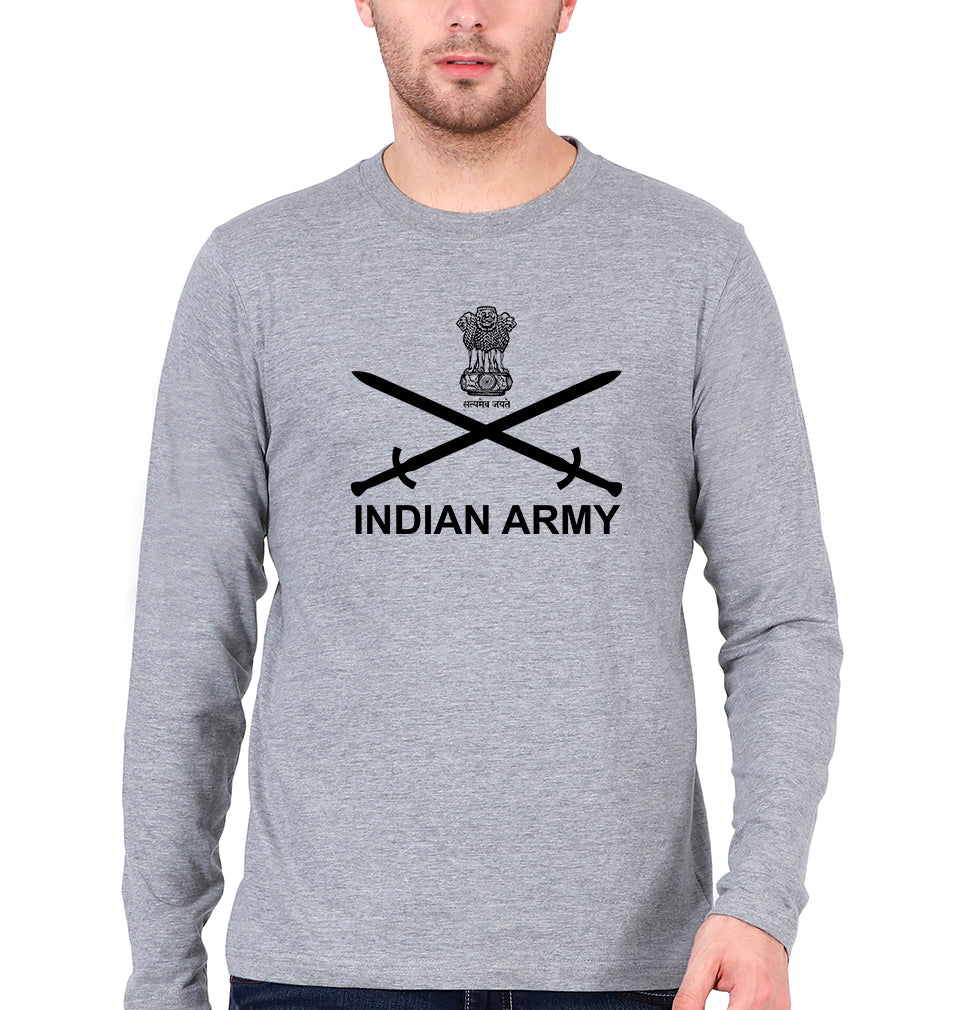 Indian Army Full Sleeves T-Shirt for Men-Grey Melange-Ektarfa.online
