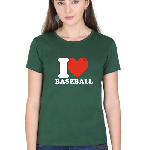 I Love Baseball T-Shirt for Women-Dark Green-Ektarfa.online