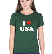 Load image into Gallery viewer, I Love USA T-Shirt for Women-Dark Green-Ektarfa.online
