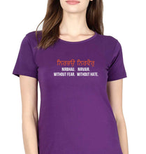 Load image into Gallery viewer, Nirbhau Nirvair T-Shirt for Women-Purple-Ektarfa.online
