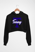 Load image into Gallery viewer, Varsity Tommy Crop HOODIE FOR WOMEN-Black-Ektarfa.online

