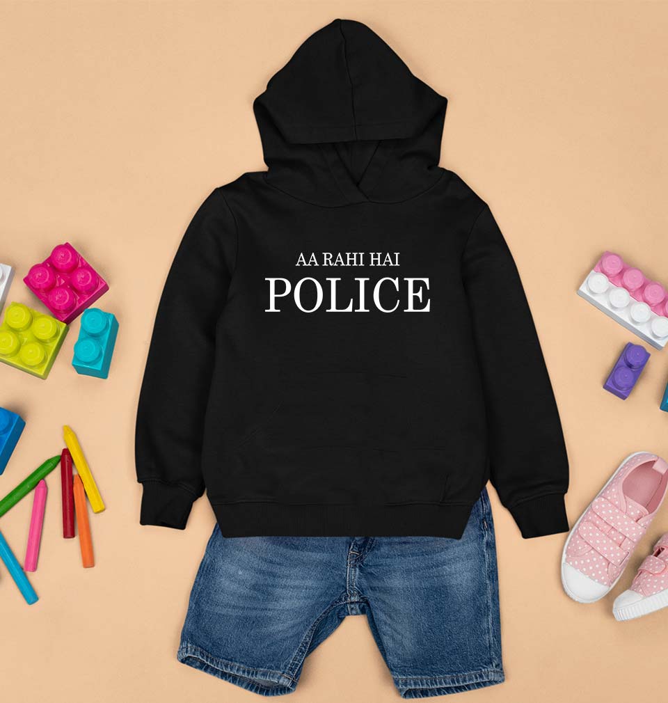 AA Rahi Hai Police Kids Hoodie for Boy/Girl-Black-Ektarfa.online
