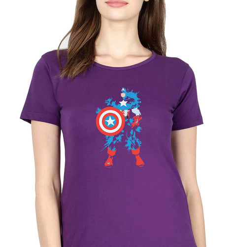 Captain America Superhero T-Shirt for Women-Purple-Ektarfa.online