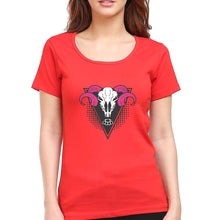 Load image into Gallery viewer, Ram Skull T-Shirt for Women-Red-Ektarfa.online
