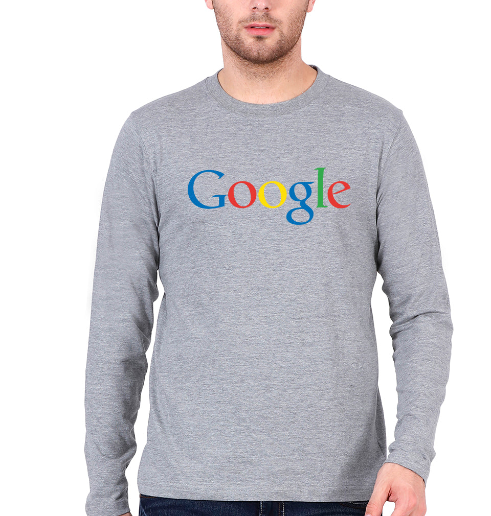 Google Full Sleeves T-Shirt for Men-Grey Melange-Ektarfa.online
