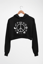 Load image into Gallery viewer, Peace Religious Symbols Crop HOODIE FOR WOMEN-Black-Ektarfa.online
