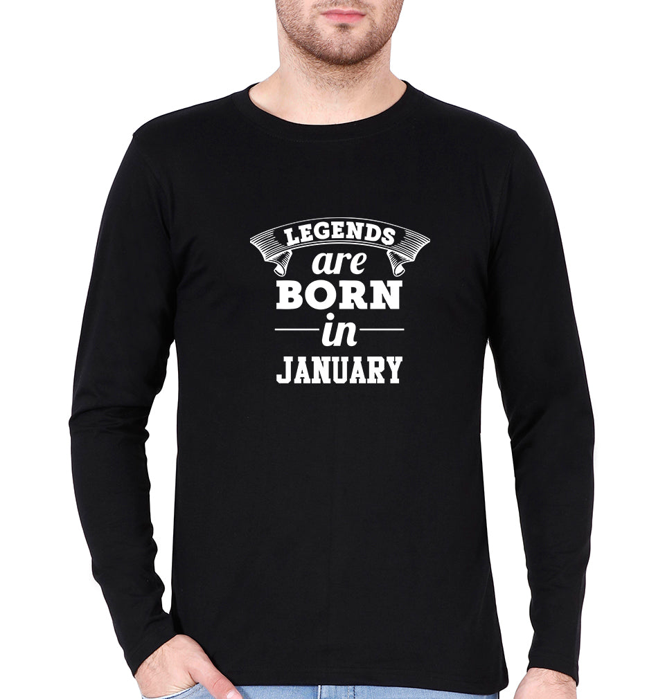 Legends are Born in January Full Sleeves T-Shirt for Men-Black-Ektarfa.online
