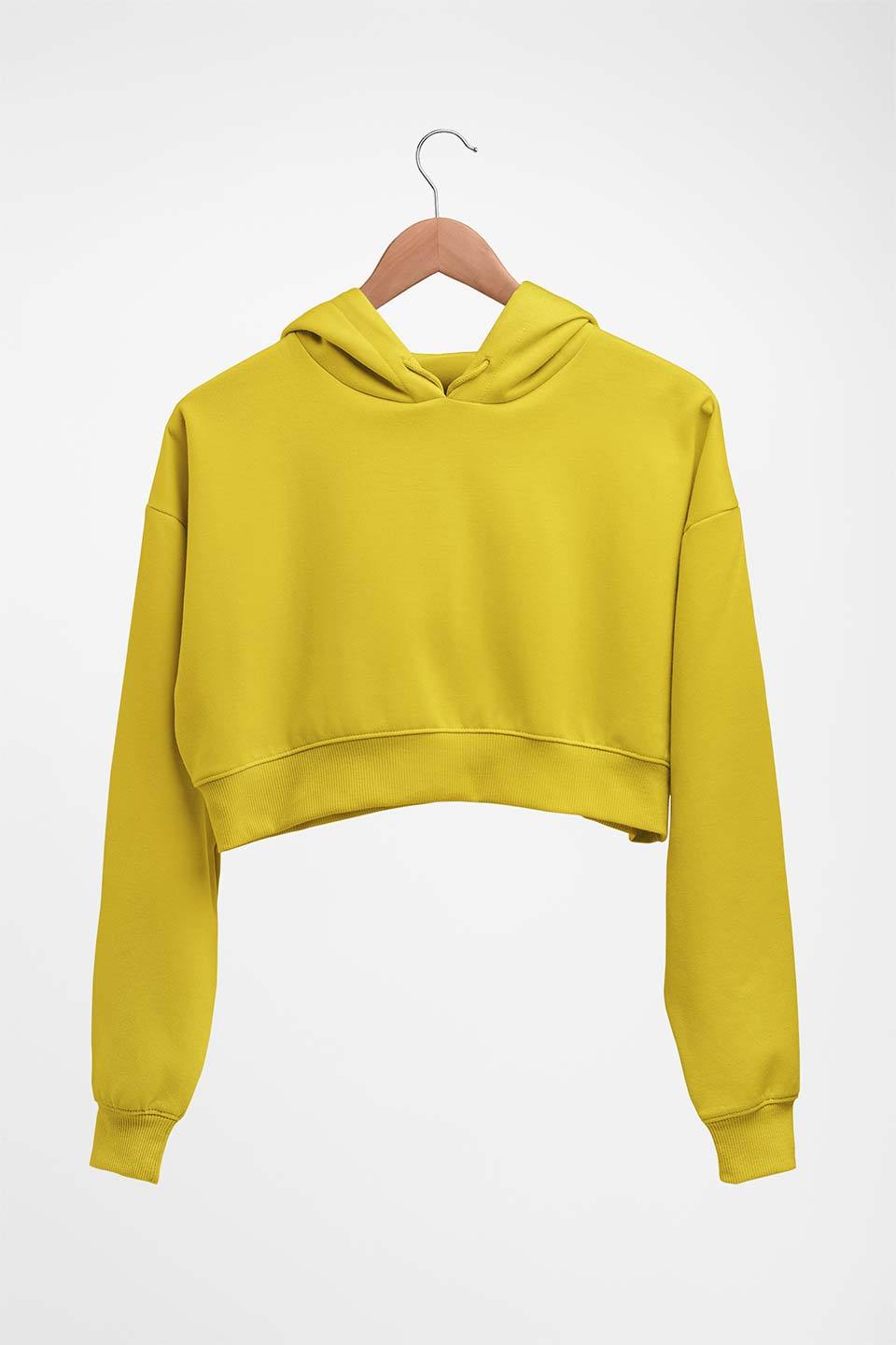 Plain Mustard Yellow Crop HOODIE FOR WOMEN-ektarfa.com