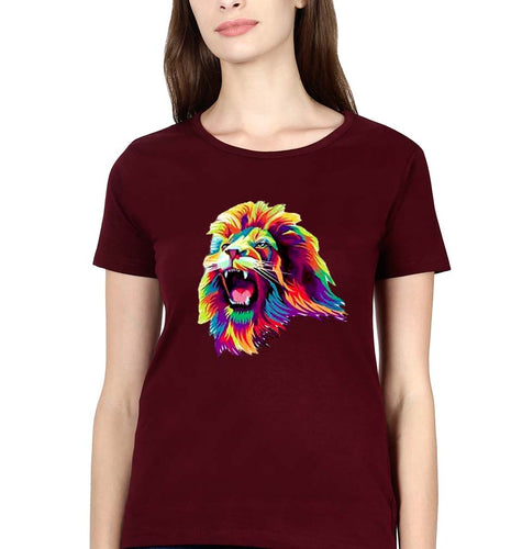 Lion T-Shirt for Women-Maroon-Ektarfa.online