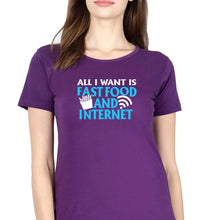 Load image into Gallery viewer, Fast Food and Internet T-Shirt for Women-Purple-Ektarfa.online
