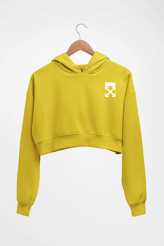 off White logo Crop HOODIE FOR WOMEN-Mustard Yellow-Ektarfa.online