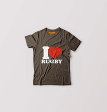 Load image into Gallery viewer, I Love Rugby Kids T-Shirt for Boy/Girl-Olive Green-Ektarfa.online
