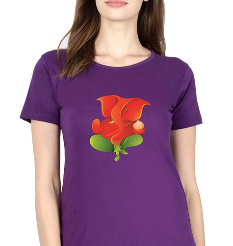 Ganpati JI(Ganesh) T-Shirt for Women-Purple-Ektarfa.online