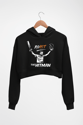 Rohit Sharma Crop HOODIE FOR WOMEN-Black-Ektarfa.online