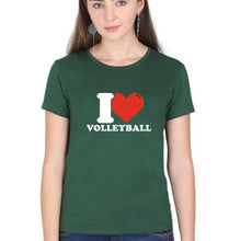 Load image into Gallery viewer, I Love Volleyball T-Shirt for Women-Dark Green-Ektarfa.online
