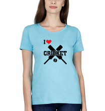 Load image into Gallery viewer, I Love Cricket T-Shirt for Women-Light Blue-Ektarfa.online
